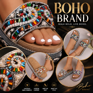 Boho Beaded Platform Slide Sandals with Pearl Rhinestone