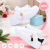 White Lace Up Sneakers with Green and Black Accent Style