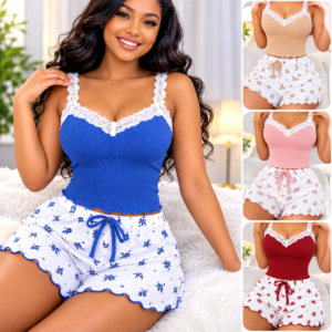 Lace Trim Cami and Floral Shorts Pyjama Set