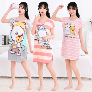 Sleeveless Nightgown Dress, Colourful Print Sleepwear