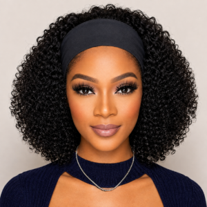 Curly Headband Wig, Short Kinky Curly Bob, Natural Black