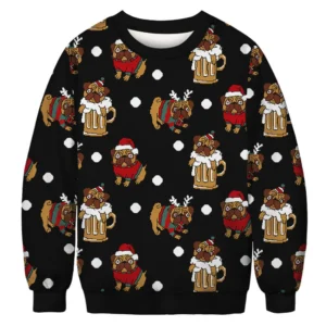 Christmas Sweater with Pug and Beer Mug Print