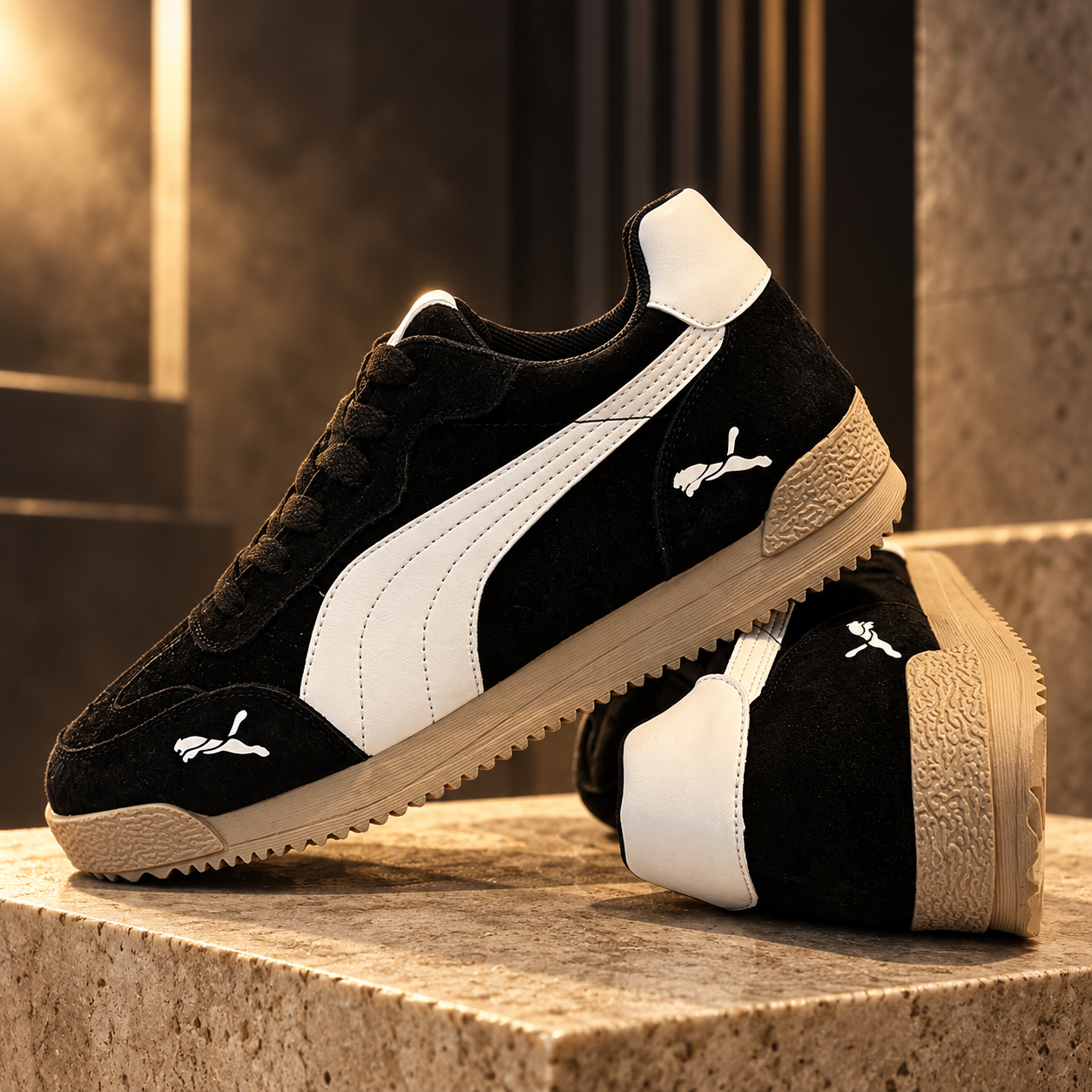 PUMA Low Top Sneakers, Black & White ,Size EUR (44) US (10.5)